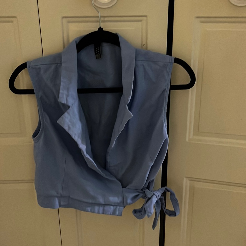Blue Crop Top Side Tie